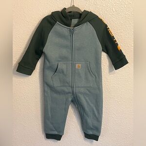 Carhartt Kids' Teal Body Dark Green Sleeve Hooded One-Piece